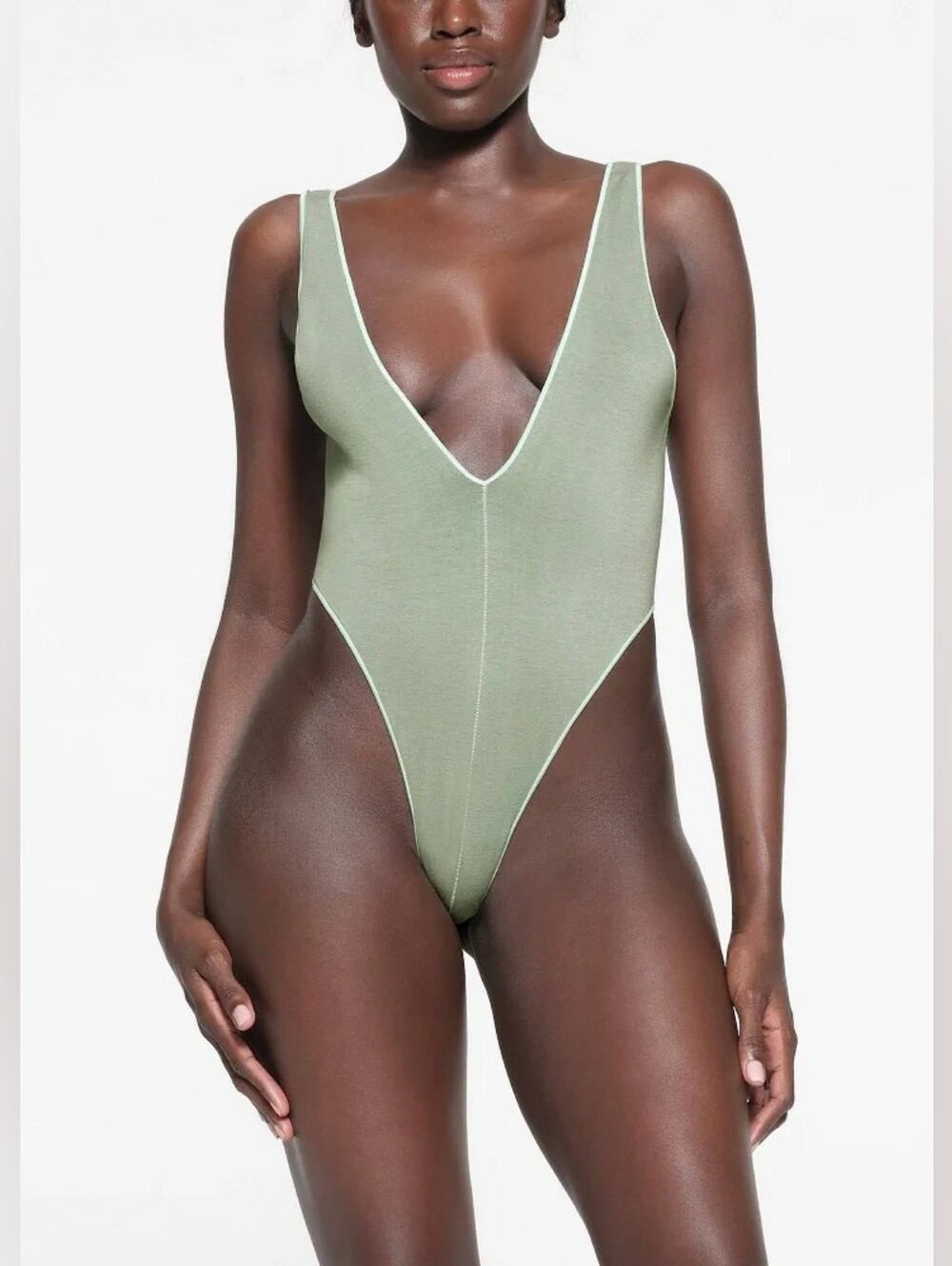 SKIMS Washed Jersey Plunge Brief Bodysuit Ash Gray Size S/M NWT